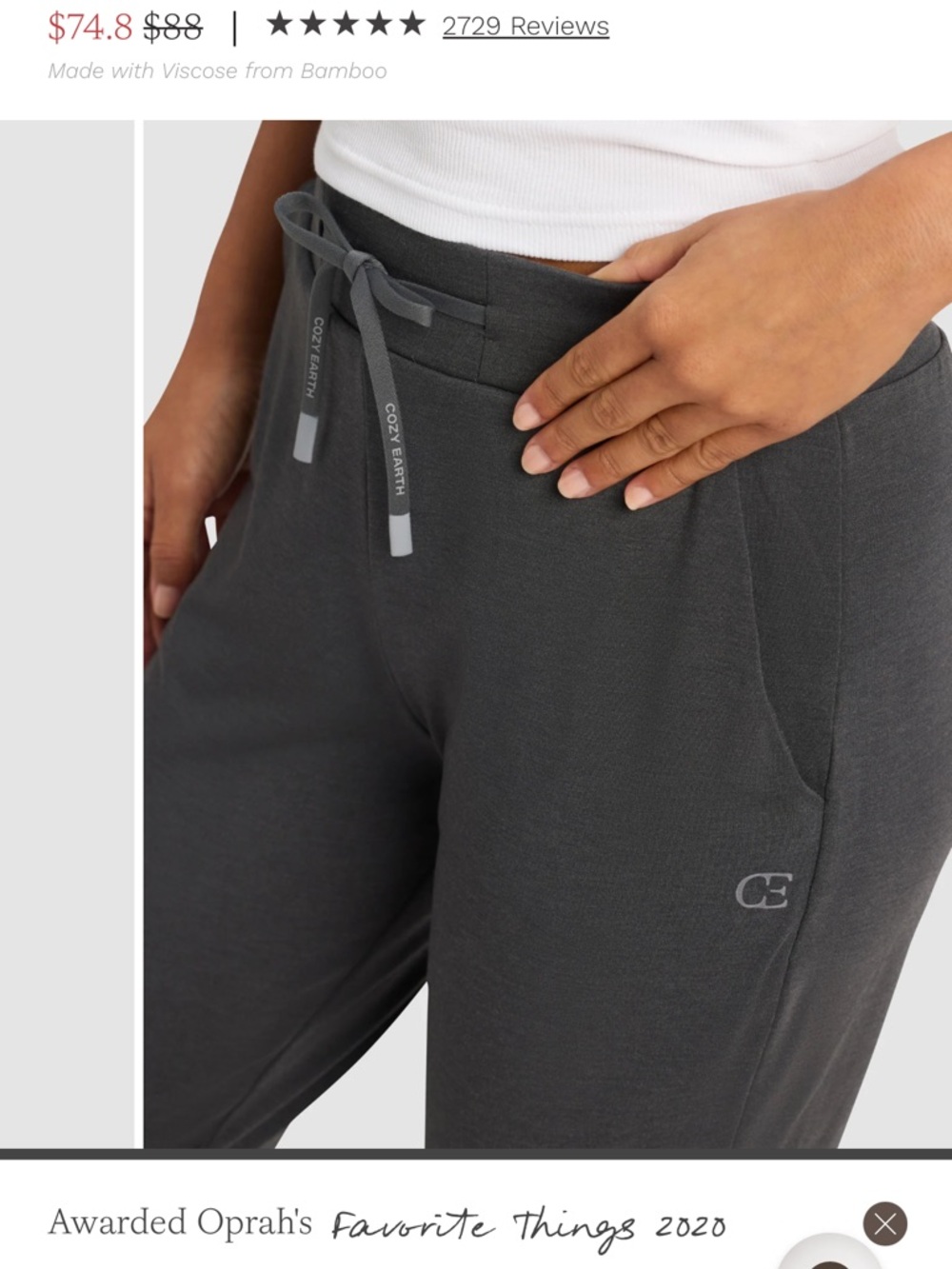 Cozy Earth Brushed Bamboo Charcoal Joggers